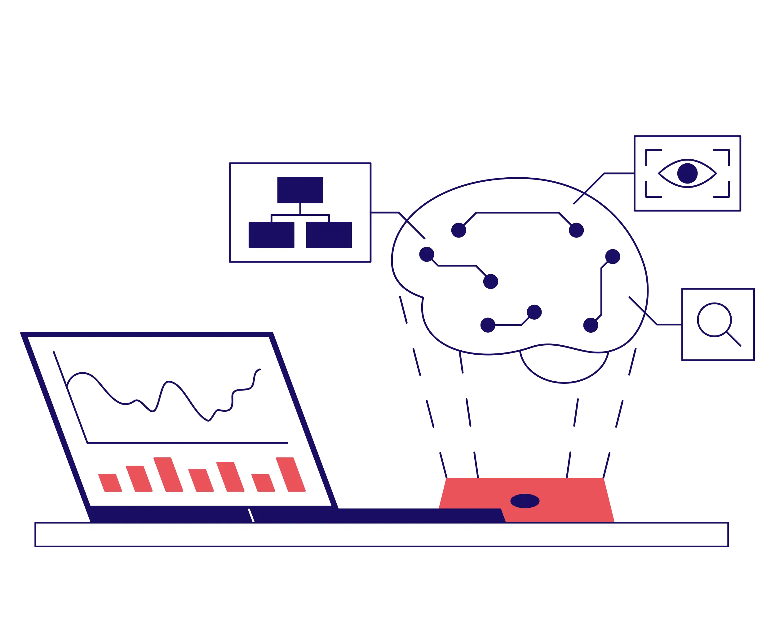 An image of an artificial brain or intelligence connecting the various units of a business