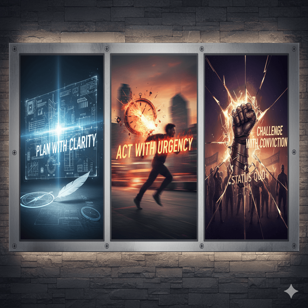 Plan with clarity. Act with urgency. Challenge with conviction.