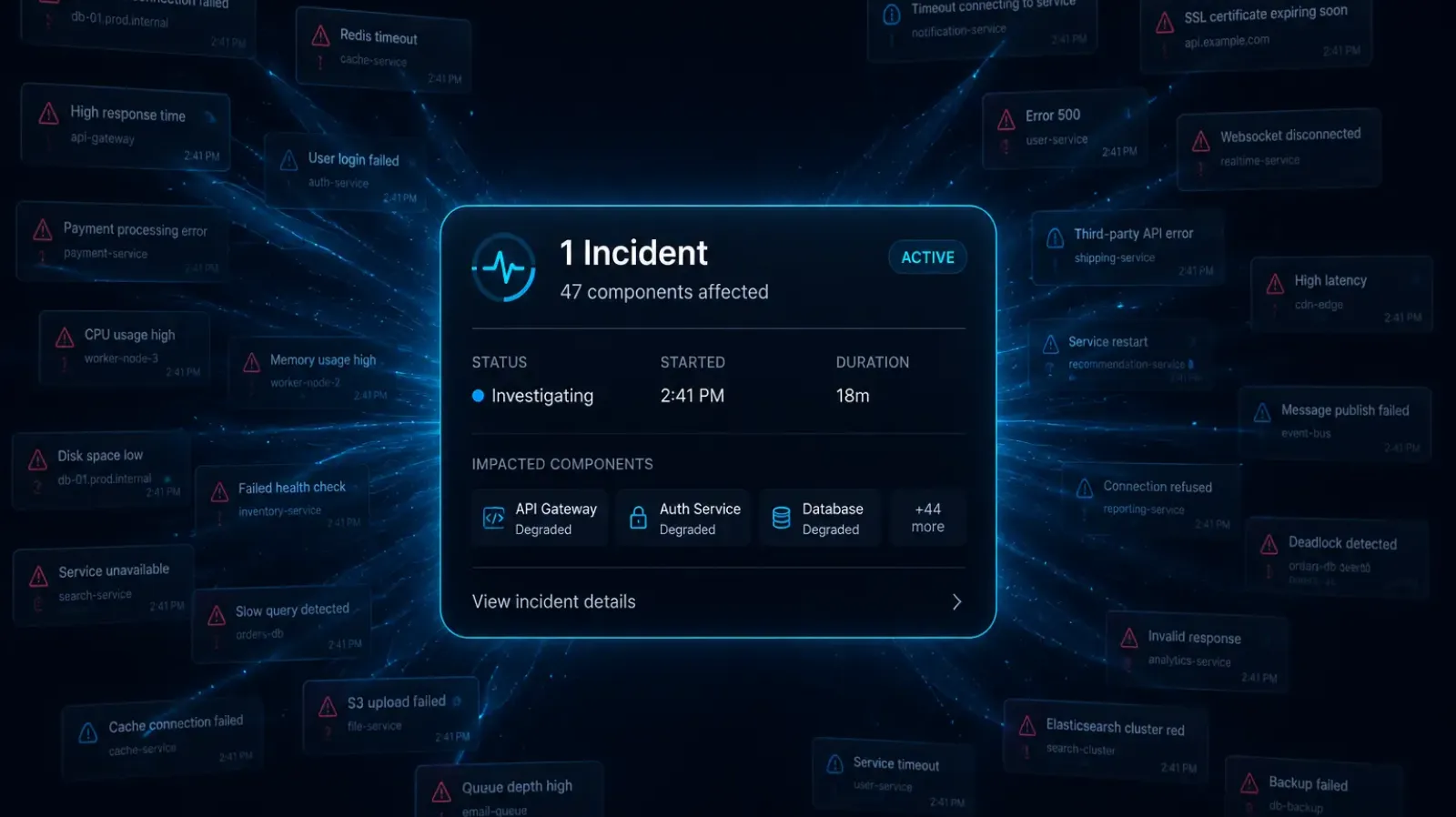 Single organized alert notification replacing flood of 47 separate alerts representing Netglare's alert grouping feature